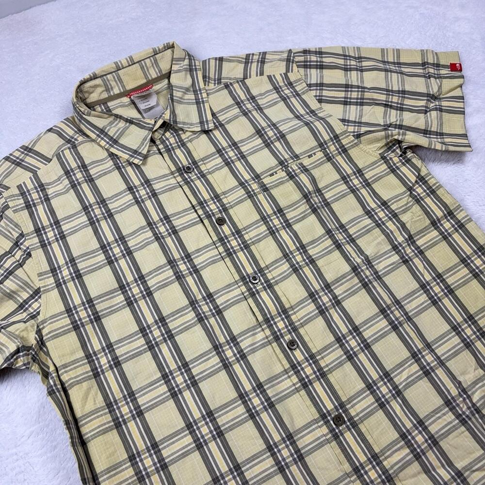 The North Face Button Up Shirt Men M Yellow Plaid Short Sleeve Cotton Relaxed